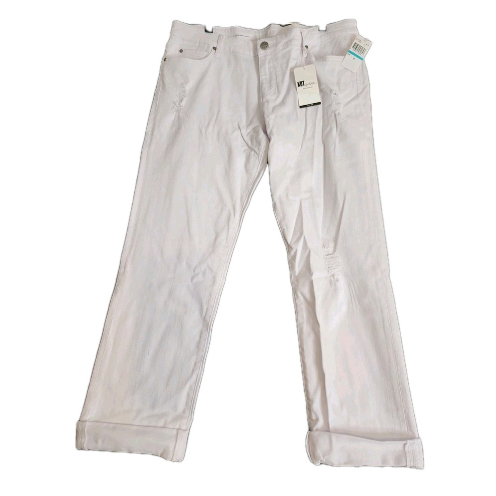 Kut From The Kloth Catherine Boyfriend Distressed White Denim Jeans Sz 16 NWT